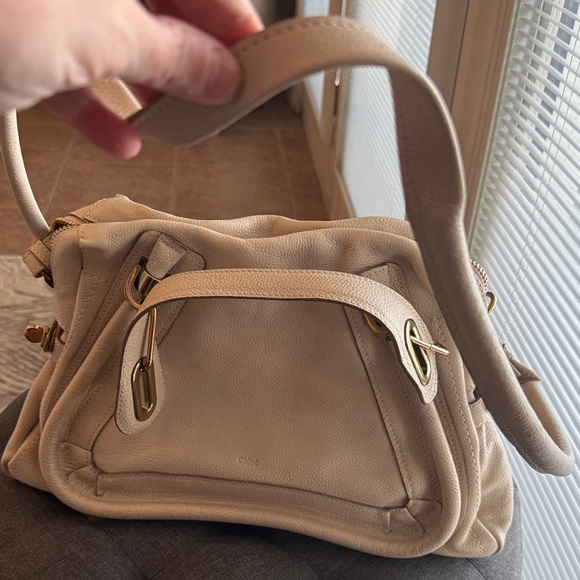 Pre owned Chloe Partay medium Pebbled leather shoulder bag in cream. - Picture 3 of 16